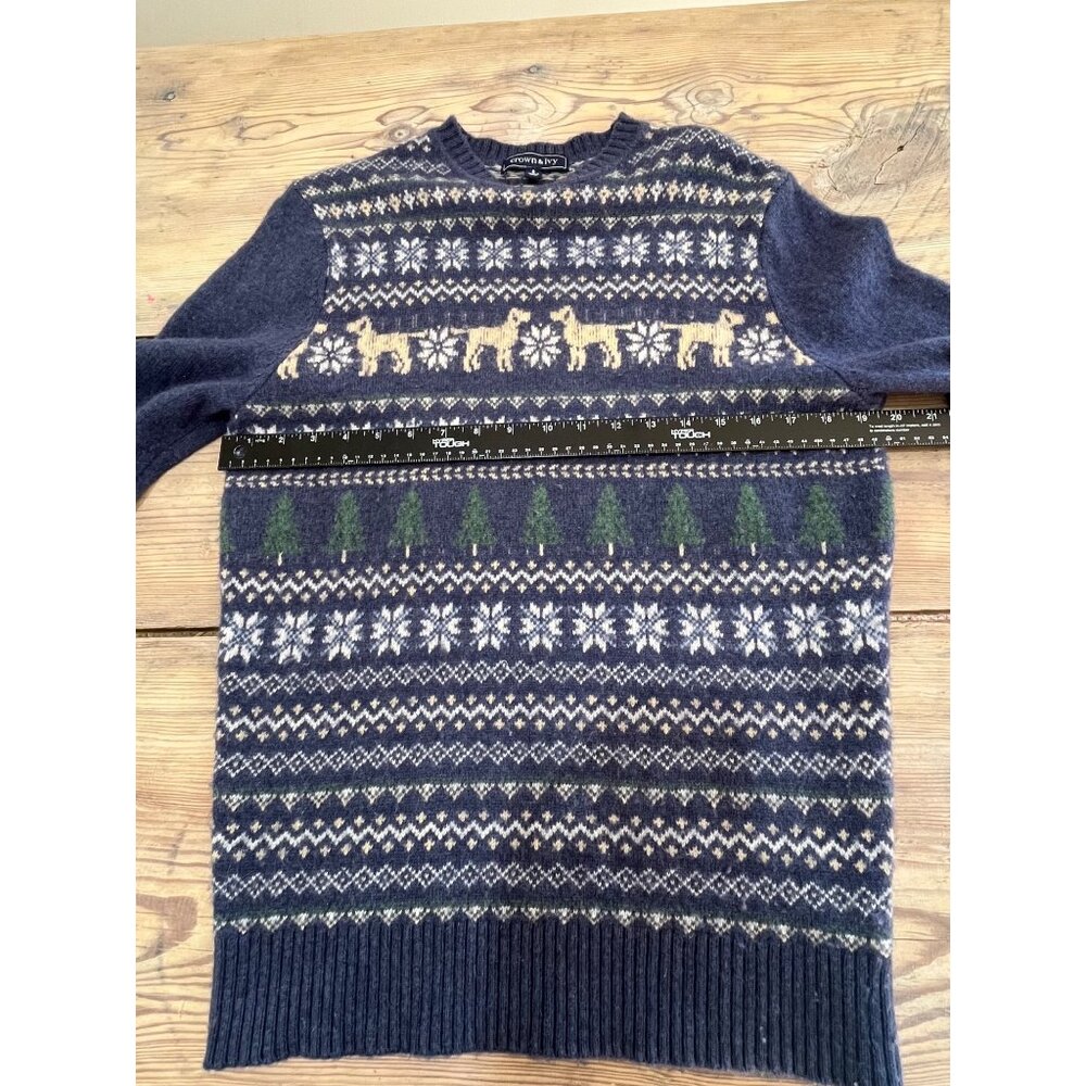 Crown & Ivy Hound Fair Isle Lambswool Sweater Mens S Blue Crew Neck - Picture 6 of 8